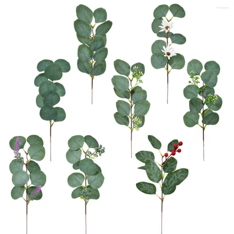 Flores decorativas 1pc Artificial Eucalyptus folhas caules ramifica plantas para buquês de noiva floral Decoração de vegetação de férias de casamento