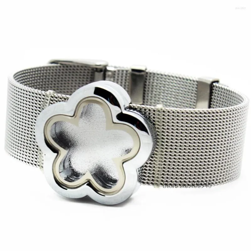 Bangle !! 1 st 30 mm silverfärgblomma magnetiskt glas flytande skåp armband rostfritt stål armband utan charm LSLB10