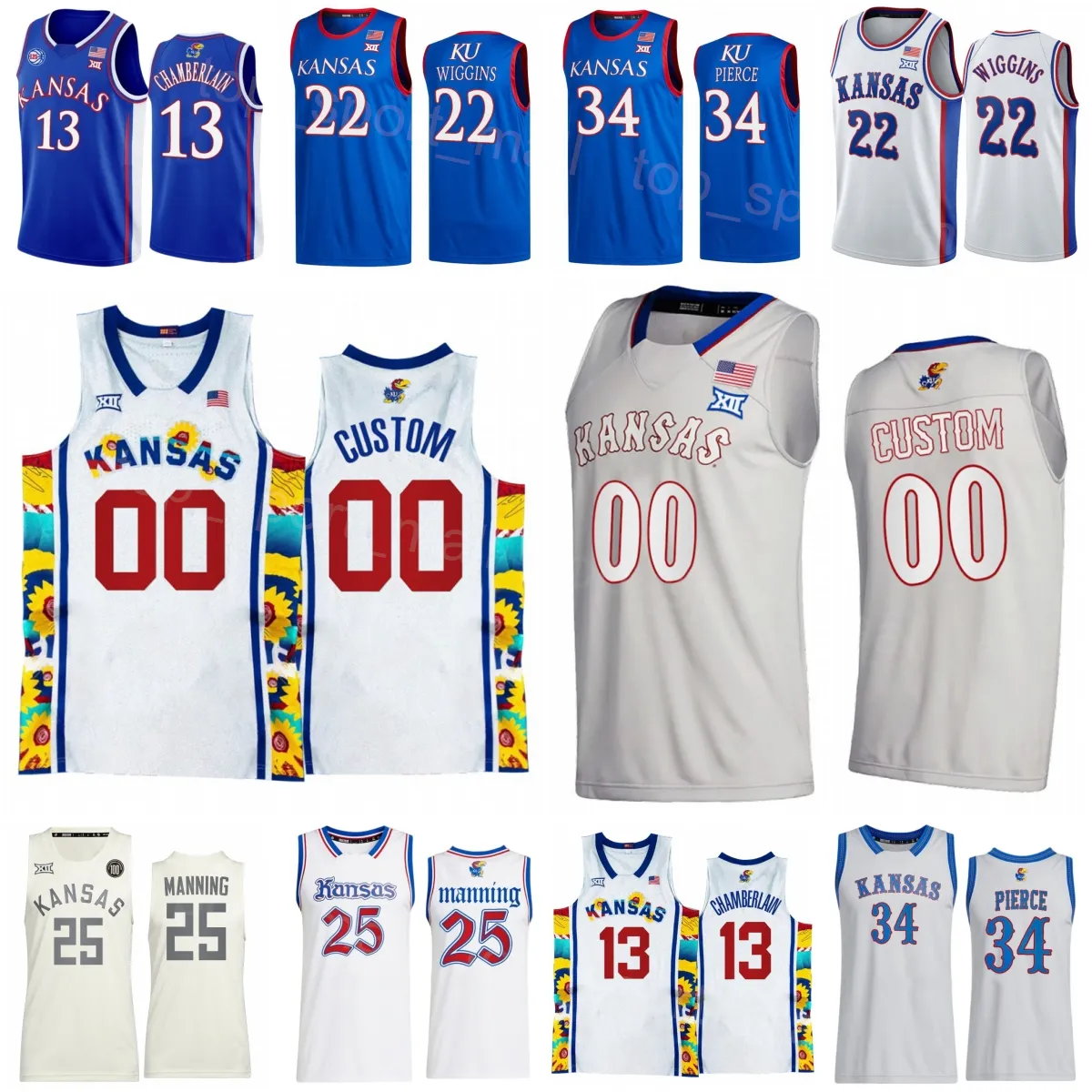 Sherron Collins Jersey 4 Kansas Jayhawks College Basketball 25 Danny Manning Wilt Chamberlain 13 Paul Pierce 34 Andrew Wiggins 22 Joel Embiid 21 University NCAA