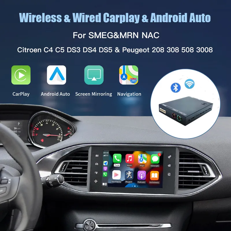 smeg mise à niveau radio pour peugeot 208 apple iphone carplay module  android auto sans fil interface miroir lien système de navigation