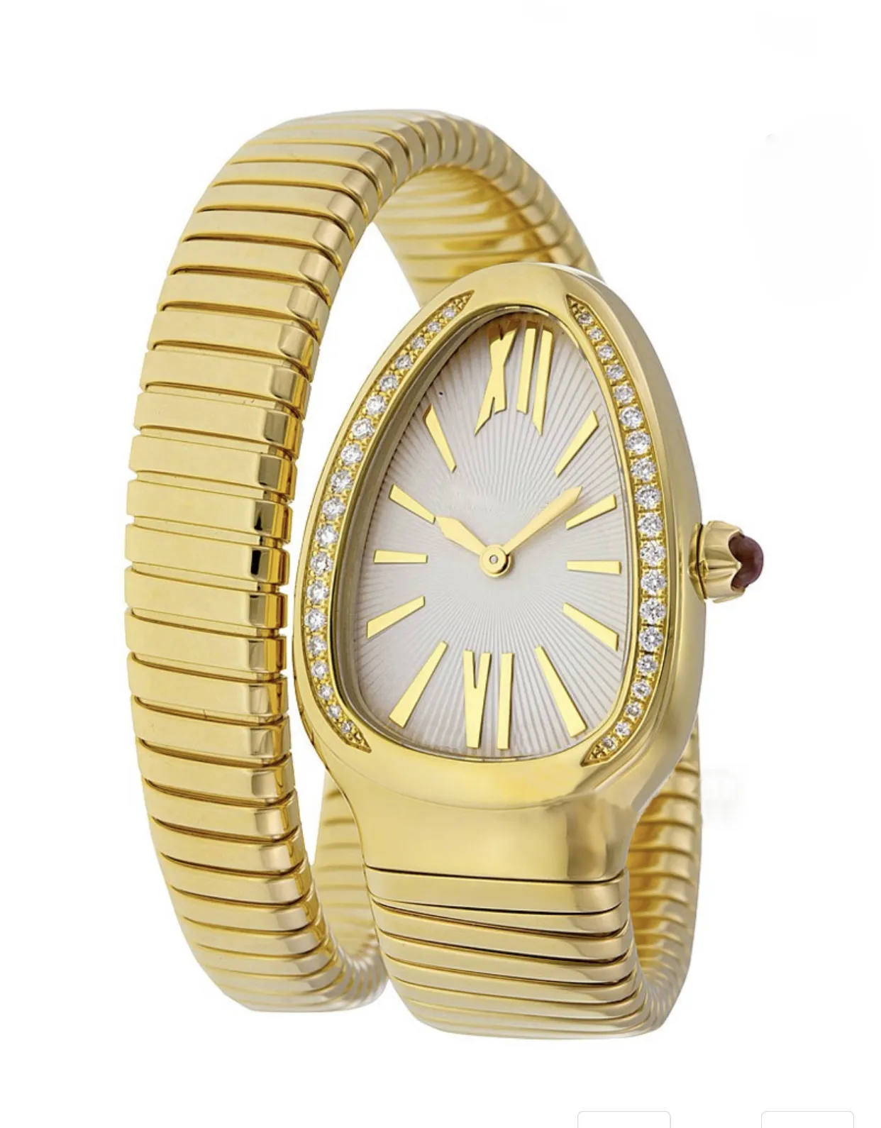 Frauen Uhr, 32 mm, Edelstahl, doppelte Wundschlangenform, importierte Quarzbewegung, Frühlingsgurt, Diamond Uhrenring