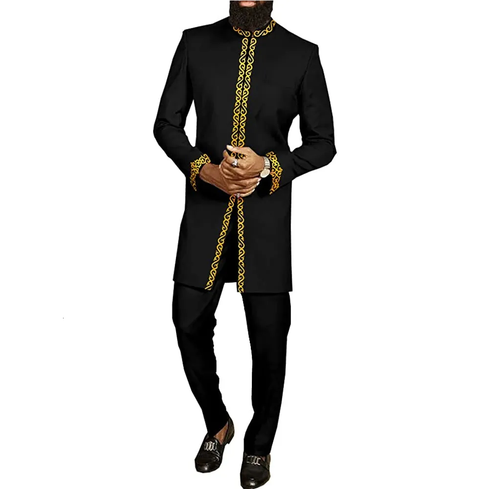 Herrespår män 2 -stycken outfit set tryckt företag avslappnade byxor passar etnisk stil sommar dashiki klänningar fest bröllop gentleman kläder 230320