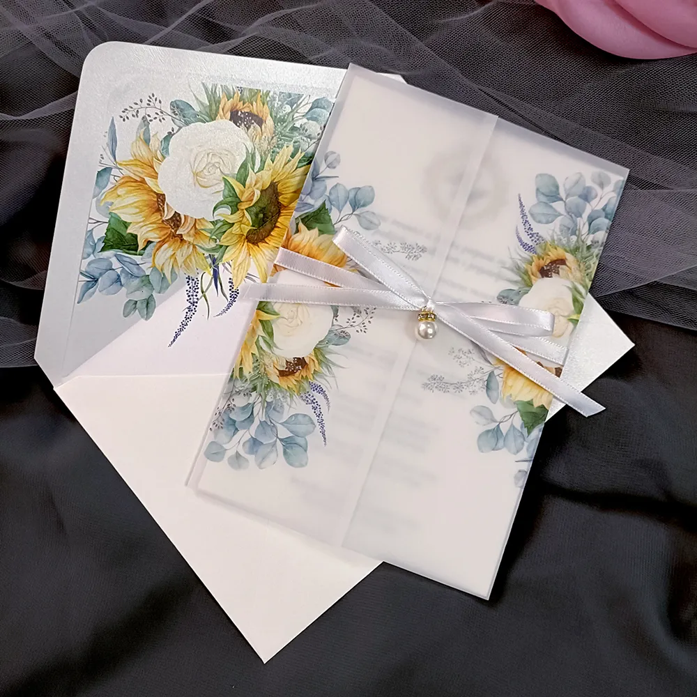 Bouquets Nupciales De Girasol: 50 Tarjetas De Felicitación Transparentes,  Invitación De Boda Floral Con Cinta De Sobre Forrados De Flores De 29,91 €  | DHgate, image size:1000x1000
