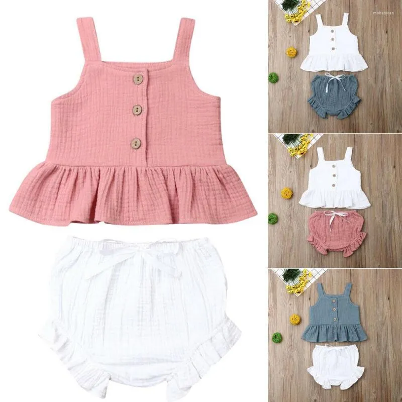 Vêtements Ensembles Baby Girls Shorts Bouton Bouton Small Sous-suspendeurs Lotus Leaf Hem Top Fashion Fashion Stretch Breches