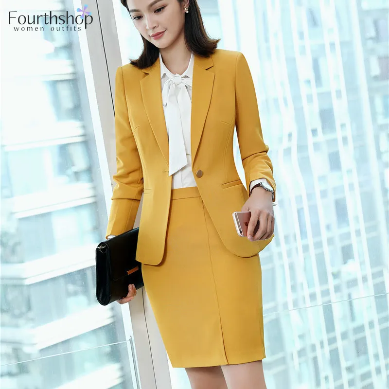 Costumes pour femmes Blazers Femmes jupe costumes uniformes de bureau femme Blazer jupe ensemble affaires dame travail costume 2 pieces ensemble jupe