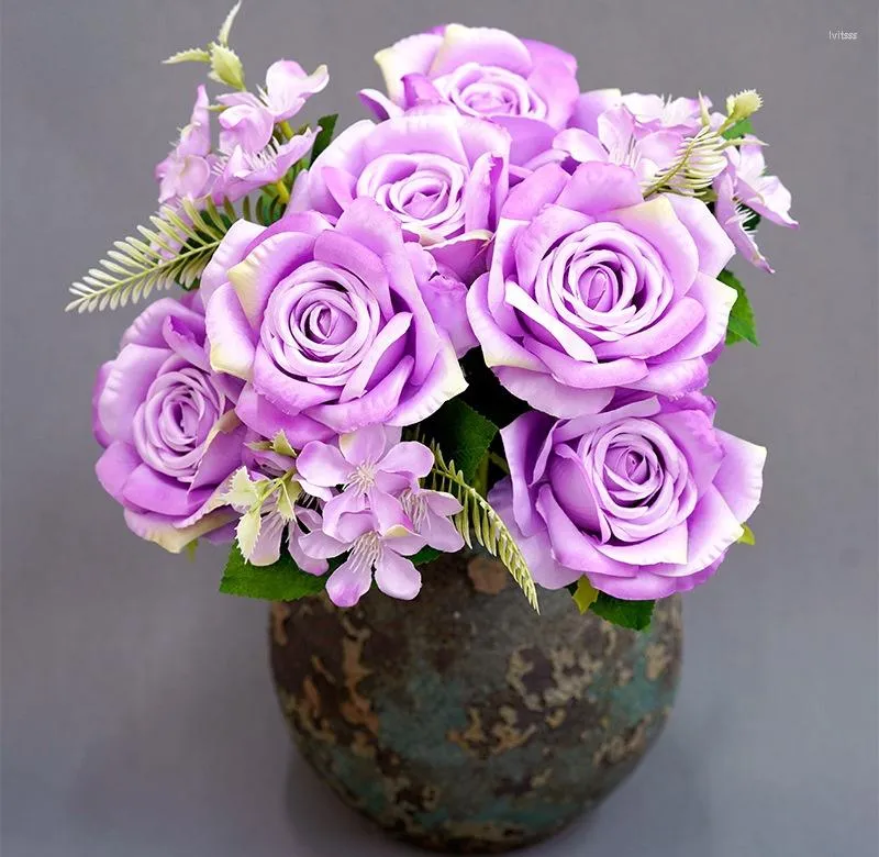 Dekoracyjne kwiaty jedwabne bukiet Marose Symulacja wewnętrzna i zewnętrzna wystrój rośliny szampana kwiat sztuczne róże dekoracja ślubna