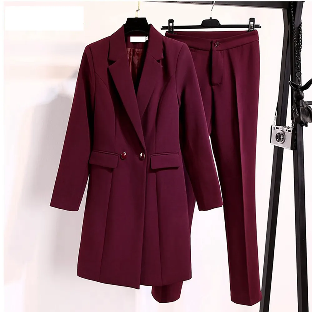 Fuchsia Autumn Formal Queenspark Ladies Pants Suits Set Long Blazer, Pants,  Jacket Business & Office Wear Large Size From Kong04, $61.74