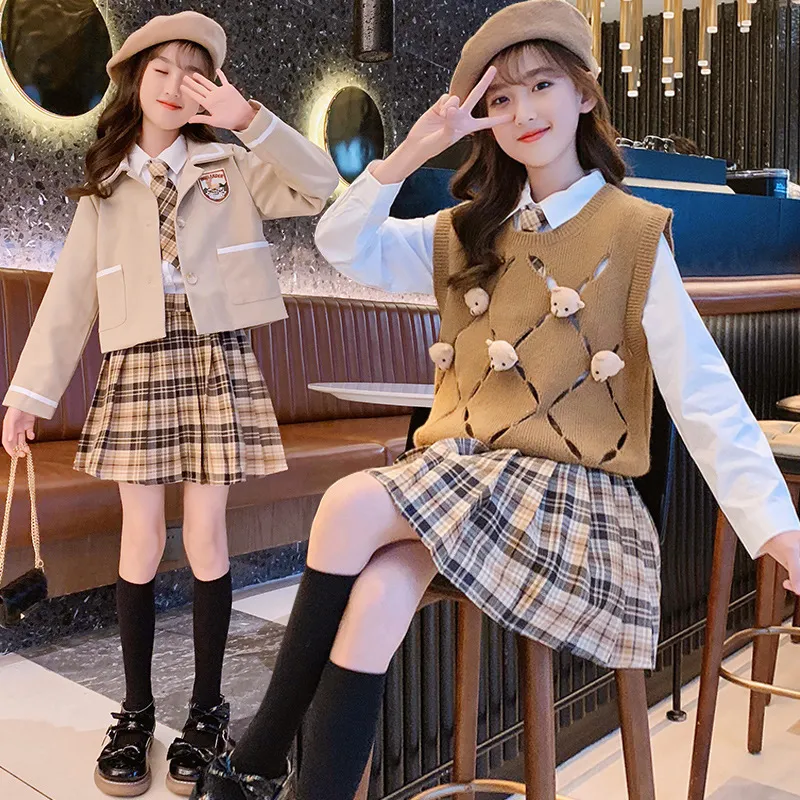 2pcs Teenage Girls Korean Fashion Suit Black Tops+Plaids Loose Pants Cotton  Sets