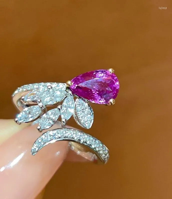 Clusterringen lr roze saffierring echt puur 18 K natuurlijke paarse edelstenen 1.36ct diamanten steen vrouw