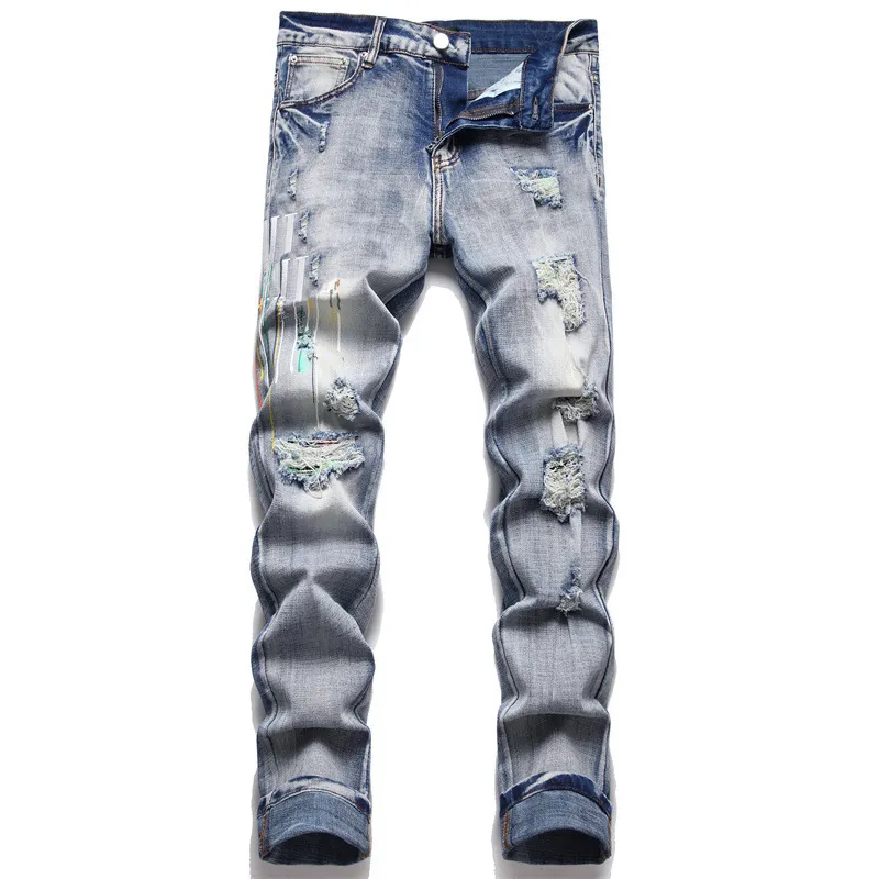 Jeans da uomo jeans firmati per uomo lettera stella ricamo patchwork strappato pantaloni da moto di marca di tendenza skinny moda pantaloni slim fit elastici vari stili