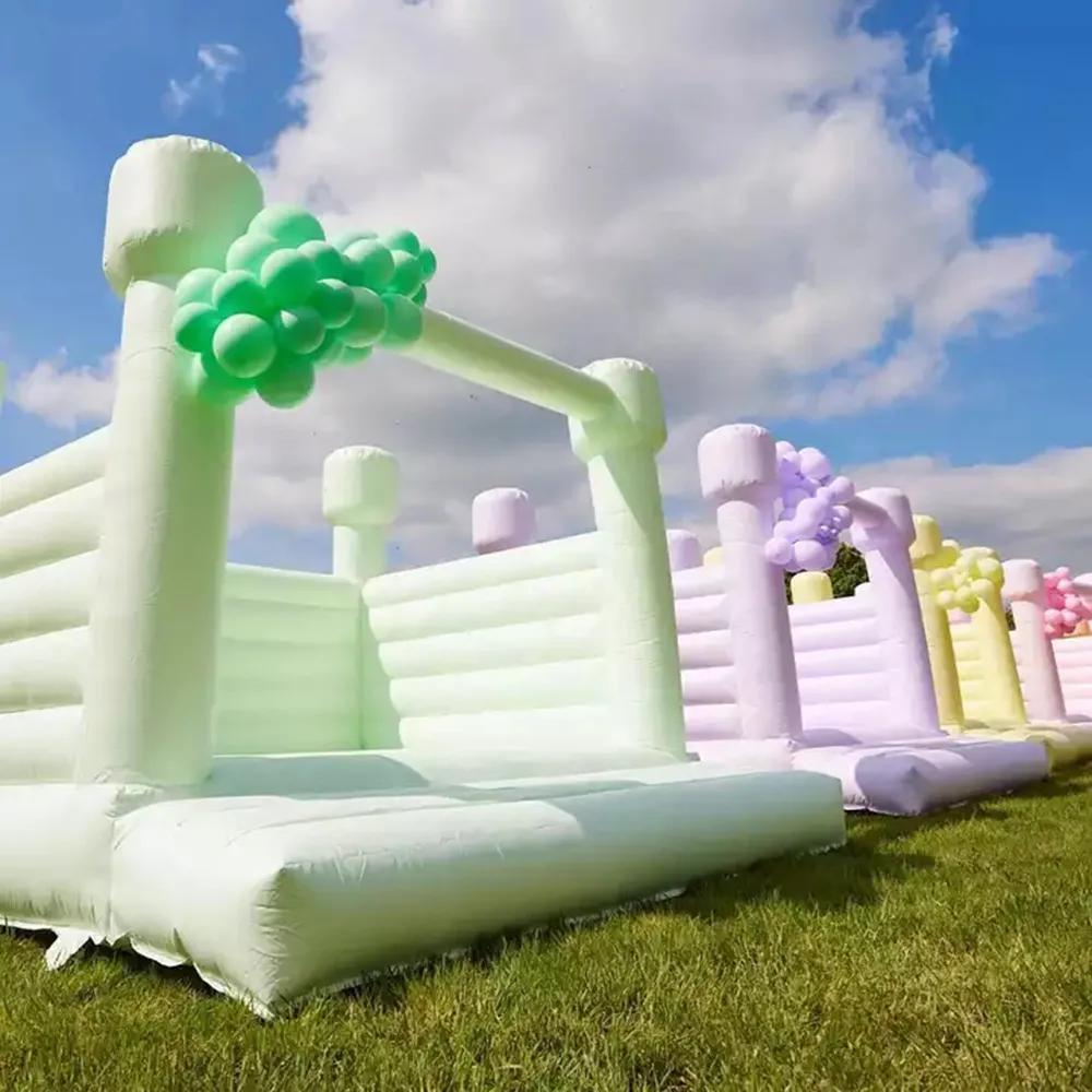 Macaron color commercial Bounce House Wedding Inflatable White Bouncy Castle colorful full PVC jumper Houses Bouncer Combo with blower For Kids Adults