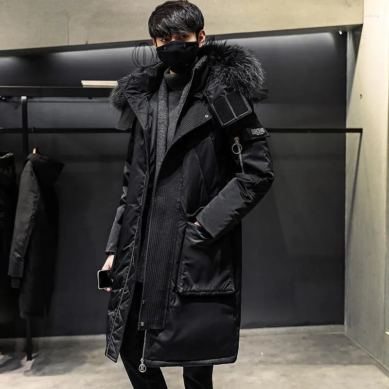 Doudoune mi-longue à capuche pour homme, manteau épais et chaud avec gros cheveux, beau manteau Long, hiver 2023