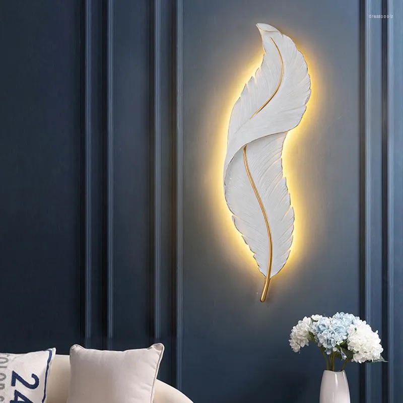 Applique murale moderne LED plume lumière nordique blanc fer pour chambre chevet salon fond salle de bain miroir applique