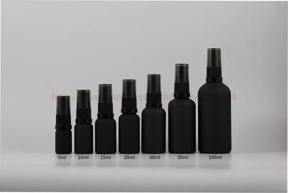 Storage Bottles 5ml/10ml/15ml/20ml/30ml/50ml Painted Black Frosted Glass Bottle With Shiny Sprayer Or Pump Cosmetic Container & Jars