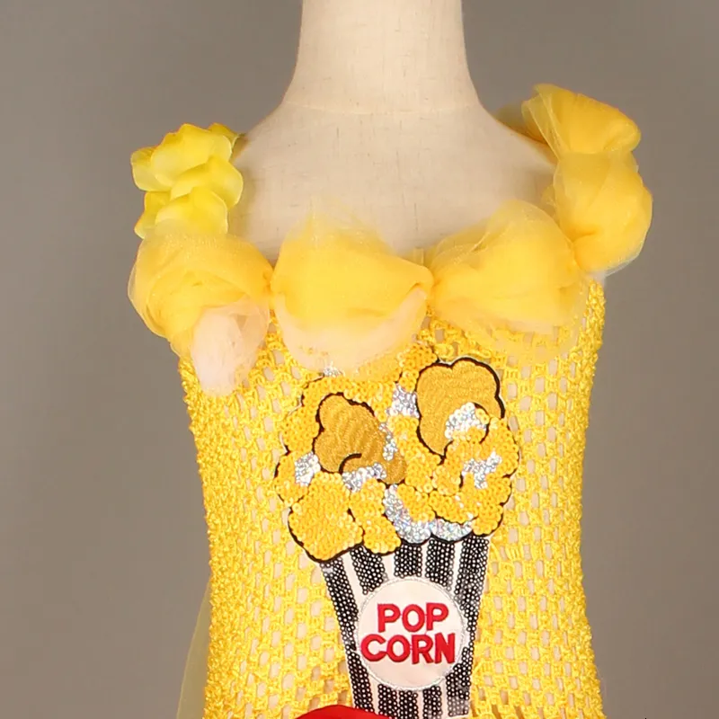 Circus Popcorn Girl Tutu Dress Carnival Birthday Party Wedding Flower Sequin Ball Gown Costume Kids  Corn Food Tulle Dress (12)