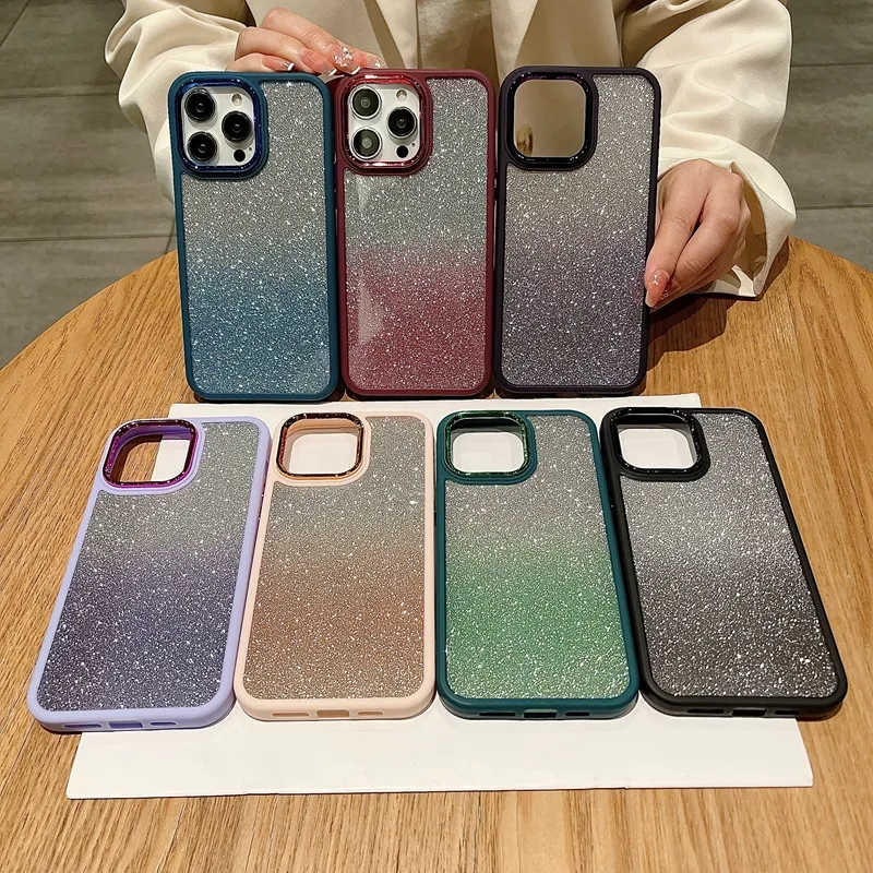 Bling Glitter Chromed Hard Acrylic Cases For Iphone 14 Plus 13 12 11 Pro Max Plating Metallic Gradient Magnetic Sparkly Luxury PC Plastic Soft TPU Mobile Phone Cover