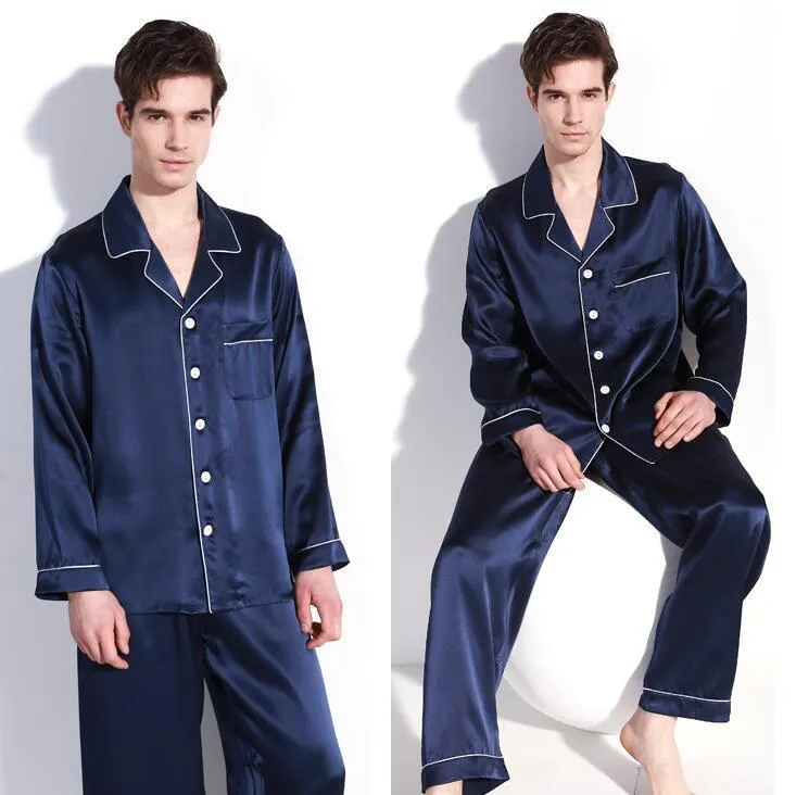 Męska odzież snu Mężczyźni dobra jakość 100% czysty jedwab 16 mama satynowa jedwabna piżama zestaw nocny koszulki L xl 2xl YM009 230320