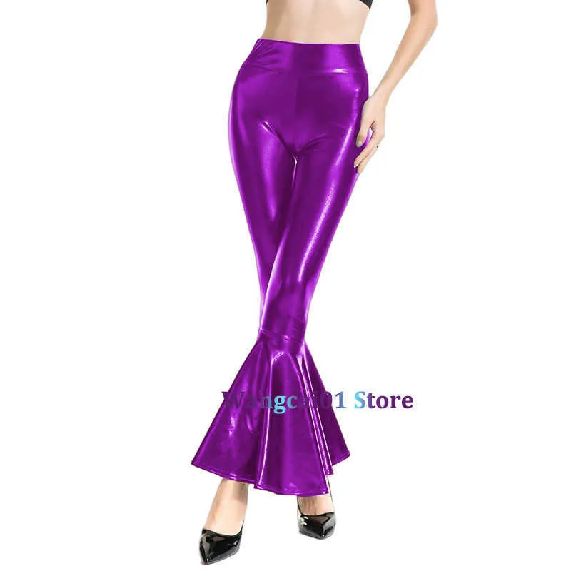 Women's Shiny Metallic Flare Pants High Waisted Bell Bottom Disco Pants  1970s Fancy Dress (Laser Blue, M) at  Women's Clothing store