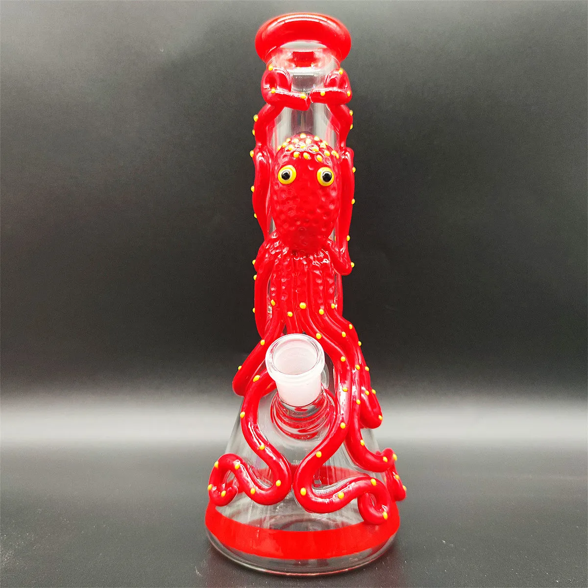 25 cm 10 tum praktisk bong glas bong vatten rör 3d röd bläckfisk halloween glas bongs tjock bägare rökare bubbler dab rigg