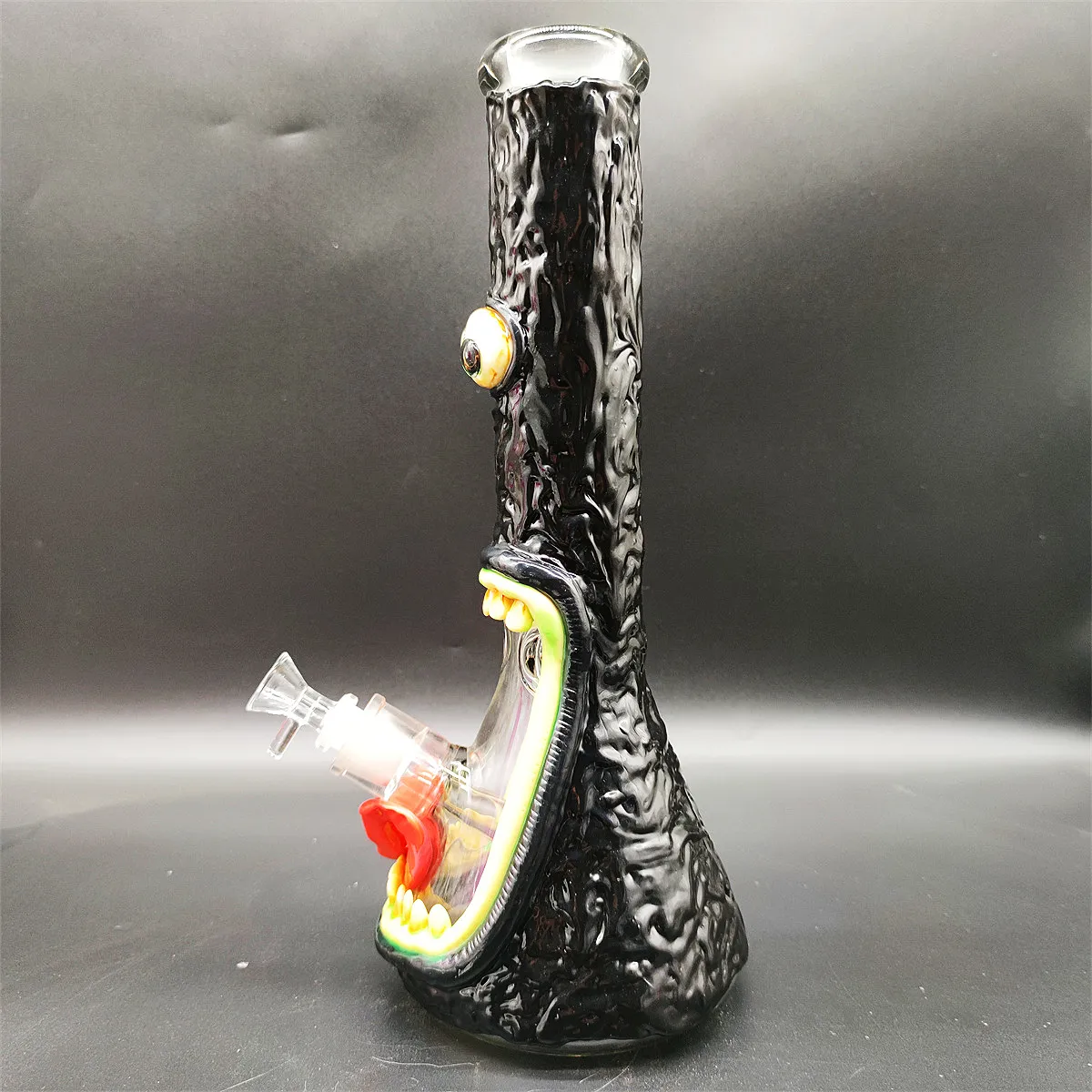 35CM 14 pollici Handy Bong Bong in vetro Pipa ad acqua 3D Nero Cyclone Monster 9MM Spessore Puffo rosso Bong in vetro Becher spesso Fumatori Bubbler Dab Rig