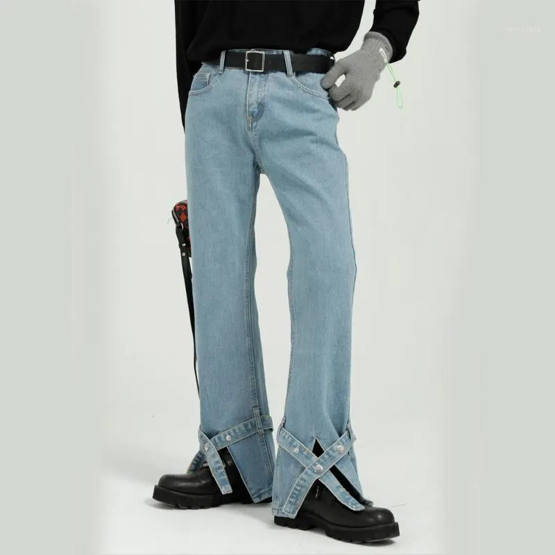 Jeans da uomo Maschile Stile coreano Cinturino con orlo a forcella divisa Pantaloni in denim Streetwear Hip Hop Pantaloni dritti casual vintage Uomo