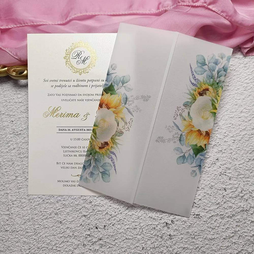 Bouquets Nupciales De Girasol: 50 Tarjetas De Felicitación Transparentes,  Invitación De Boda Floral Con Cinta De Sobre Forrados De Flores De 29,91 €  | DHgate, image size:1000x1000