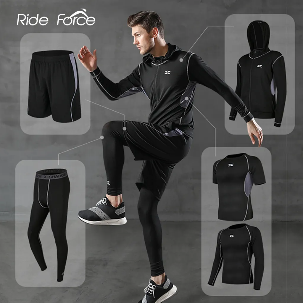 T-shirt da esterno 5 pezzi Set Tuta da uomo Palestra Fitness Compressione Tuta sportiva Abbigliamento da corsa Abbigliamento sportivo da jogging Esercizio Allenamento Collant 230317