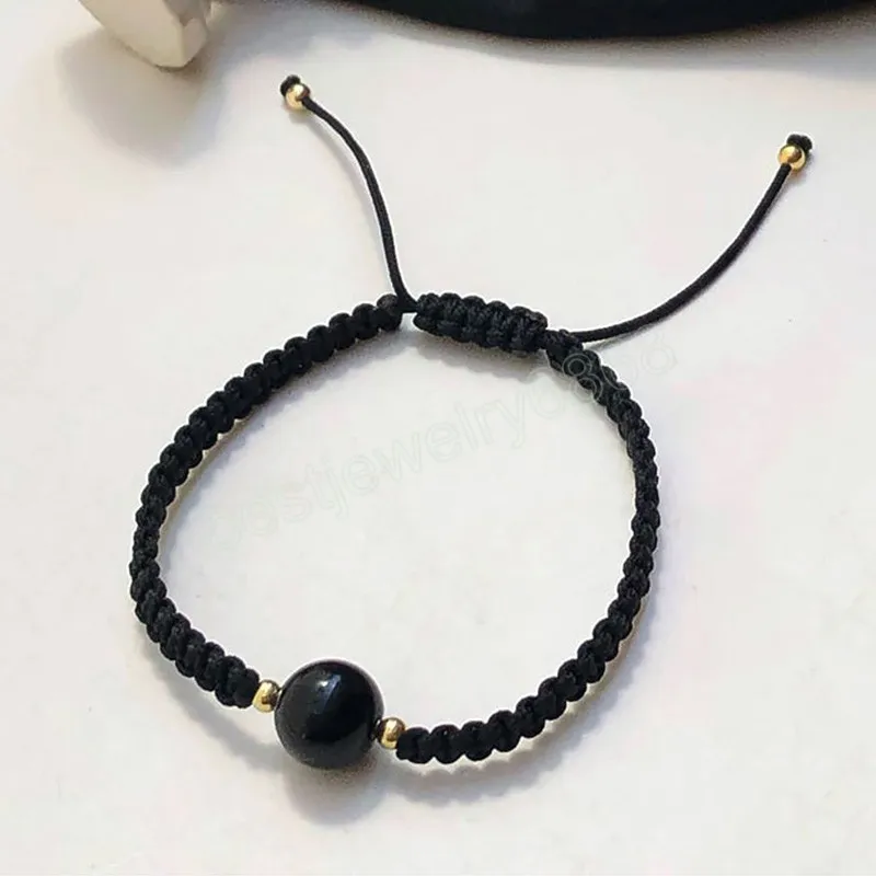 Vävda armband obsidian lyckliga pärlor armband för kvinnor manlig justerbar lycklig repälskare par armband armband smycken gåva