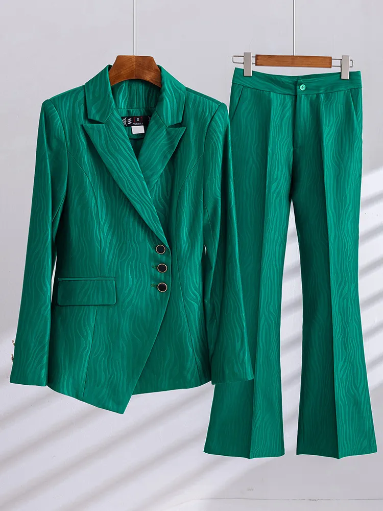 Damskie garnitury Blazery jesienne zimowe kobiety pant garnitura damskie działanie biznesowe noszenie 2 -częściowy zestaw Khaki Zielony czarny pasek formalny blezer i spodnie 230320