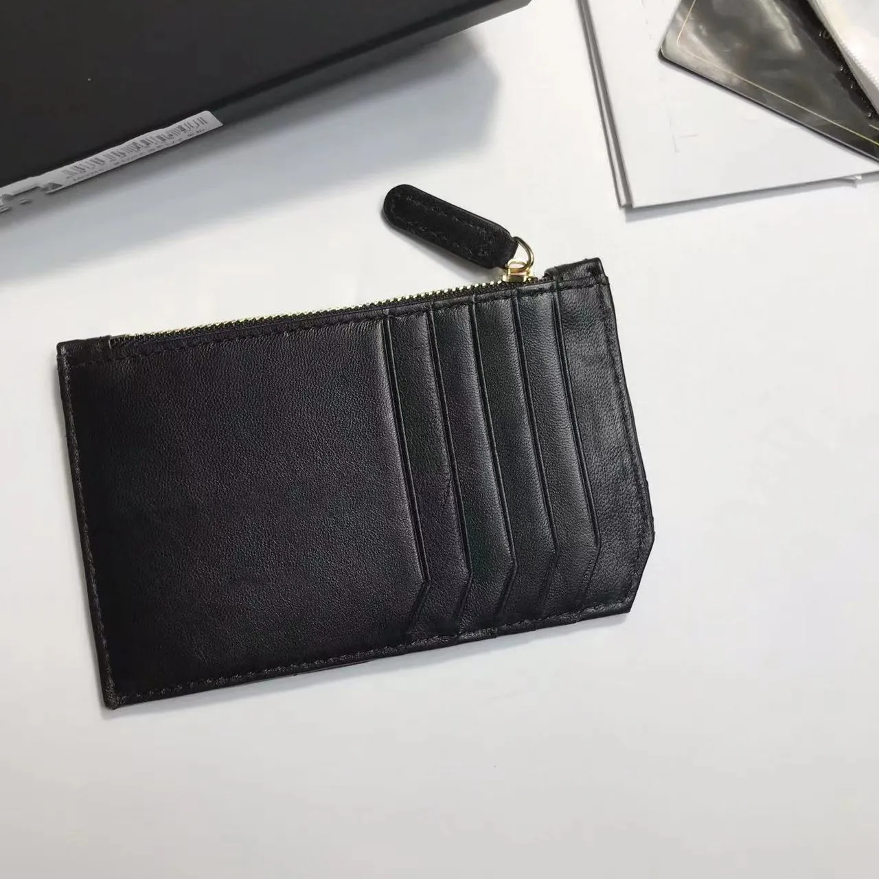 코인 포켓을 가진 타탄 가죽 카드 홀더 - 디자이너 Zippy Wallet in Lamskin Caviar 최고 품질의 하드웨어 및 더스트 백