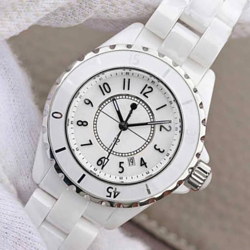 Mens 시계 세라믹 흰색 검은 AAA Relojs 일본 석영 운동 빈티지 오로그리오를위한 고급 여성 디자이너 시계. 사파이어 크리스탈 시계