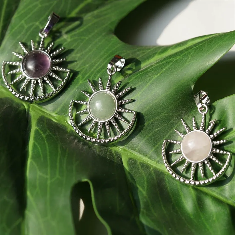 Słońce kształt wisiorku naturalny kamień uzdrawiający krystaliczny kwarc miedziany wisiorek na księżyc dla kobiet robienie biżuterii