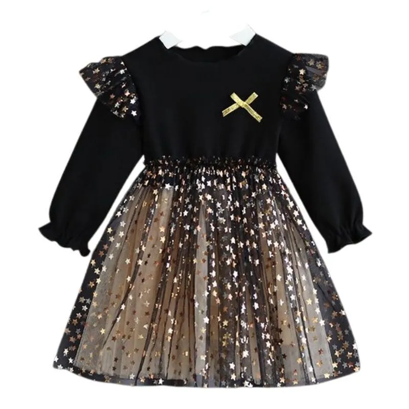 Robes de fille Belles robes de fête d'anniversaire pour filles vêtements étoiles d'or noir enfants Costume enfants robes de bal élégantes pour 2 3 4 5 6 ans 230320