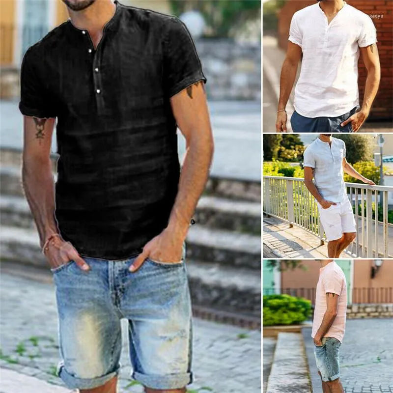 Camisetas masculinas de linho de linho de linho curto de estilo de marca