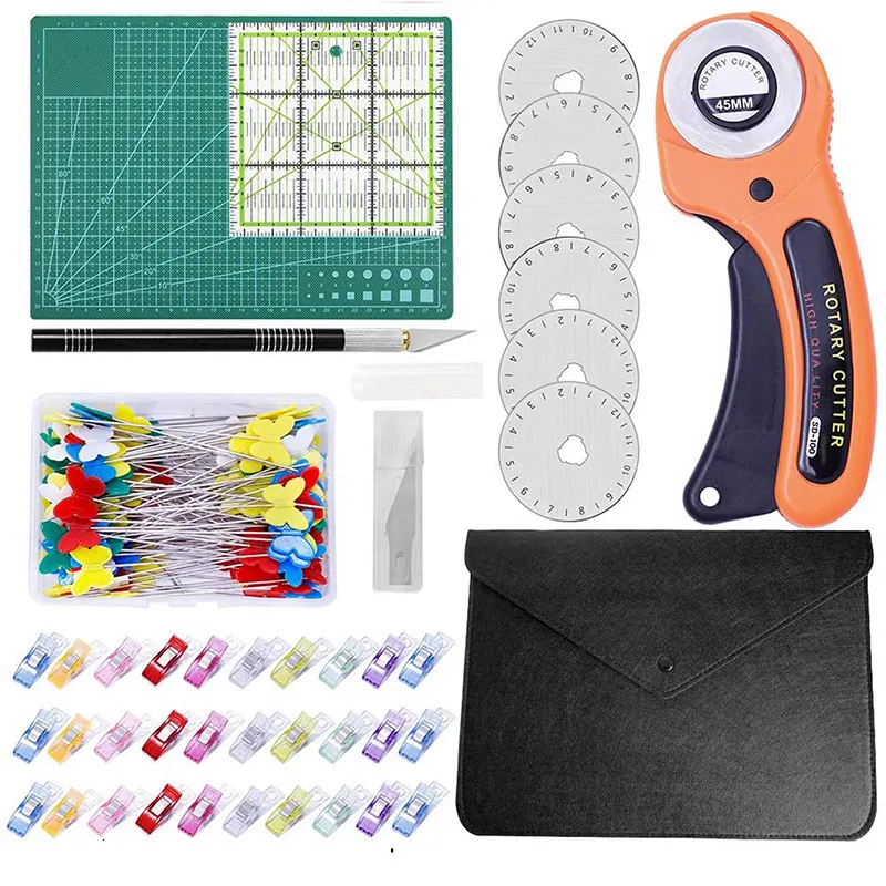 Cutting Mat 125 st 45mm Rotary Cutter Kit med lapptäcke Ruler Carving Knifing Sy Clips Storage Bag For Fabric Tool 230320