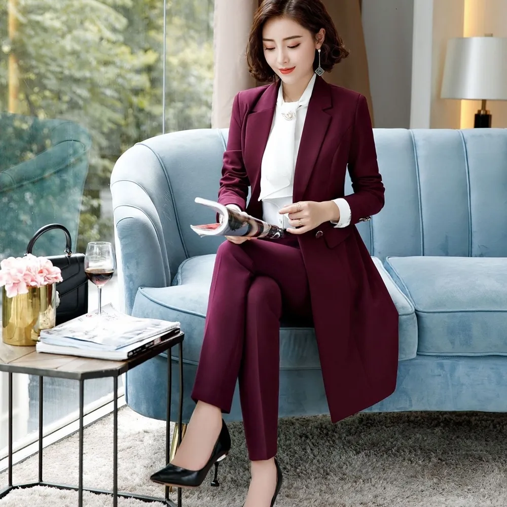 Fuchsia Autumn Formal Queenspark Ladies Pants Suits Set Long Blazer, Pants,  Jacket Business & Office Wear Large Size From Kong04, $61.74