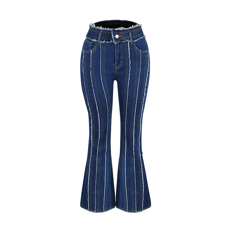 Women's Jeans Jean extensible femme Vintage mode taille haute Flare jean femmes mince épissé cloche bas Streetwear lavage Denim pantalon 230317