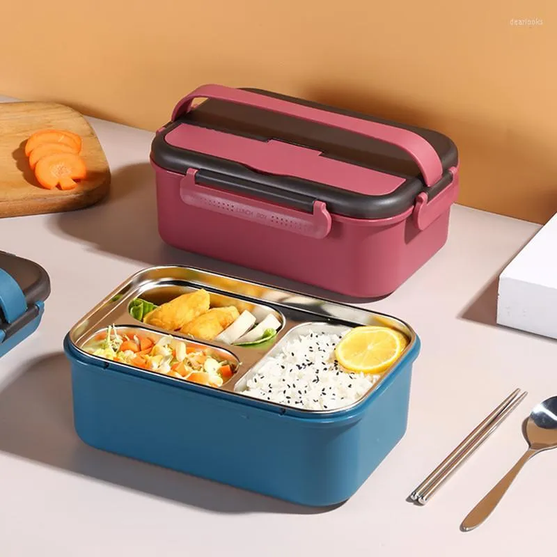 Geschirr-Sets 2/3 Gitter 304 Edelstahl Thermo-Lunchbox Küche Aufbewahrungsbehälter Tragbarer Outdoor-Bento-Träger Camping