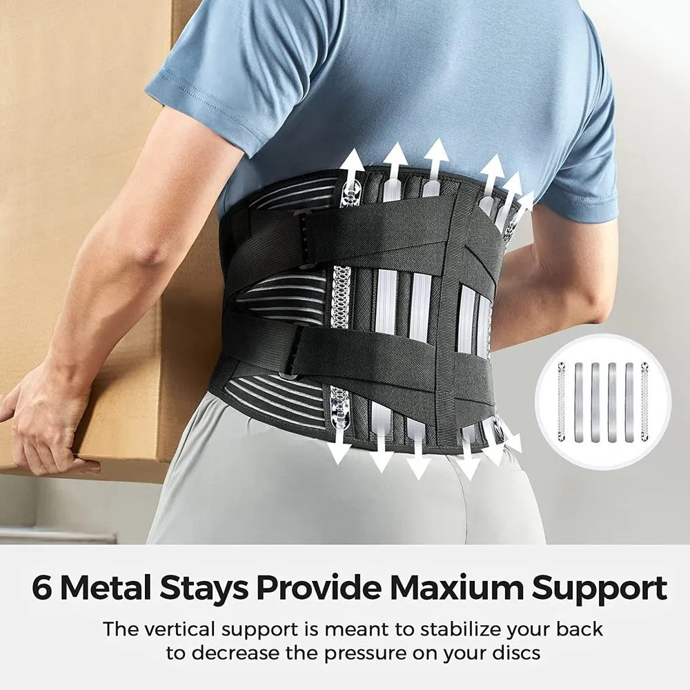FREETOO Back Support Belt for Back Pain Relief with 6 Stays, Adjustable Back  Brace for Men/Women for work, Anti-skid Lower Lumbar Support with 16-hole  Air Mesh for Sciatica (M(waist:29.5''-37.4'') : : Health