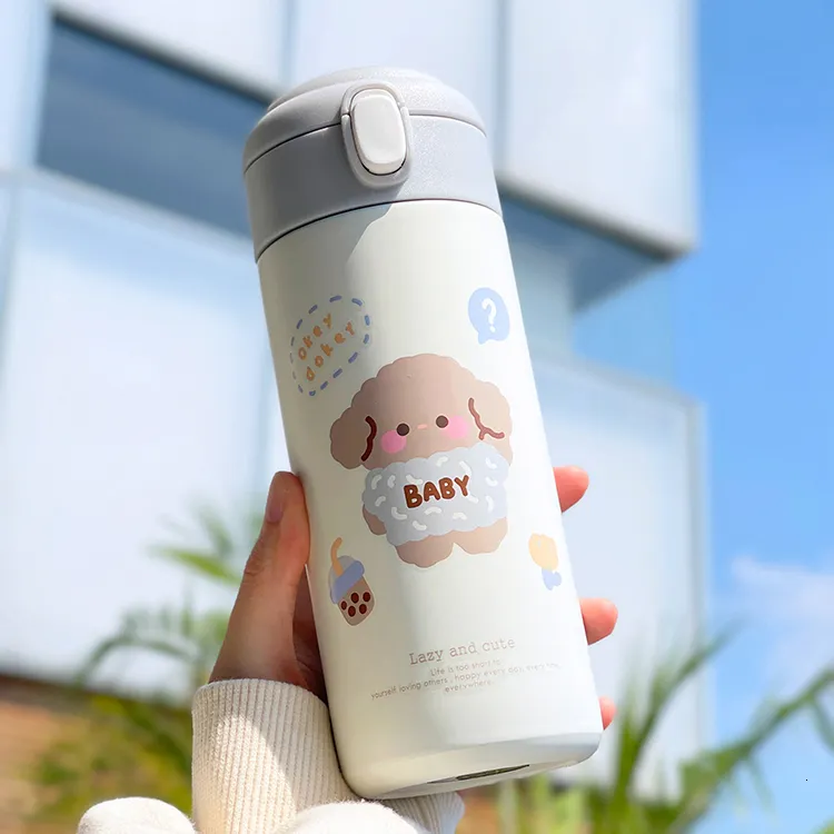 380ml Creative Cute Thermos Bottle Children Stainless Steel Water Bottle  With Straw Portable Girl School Insulated Bottle Thermo Cup