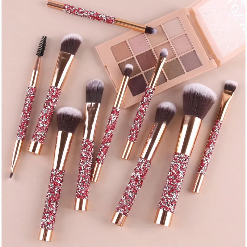 Articles de beauté Diamant rose 10 pièces pinceau de maquillage pinceaux de maquillage cheveux synthétiques ensemble de pinceaux de maquillage de marque privée de luxe