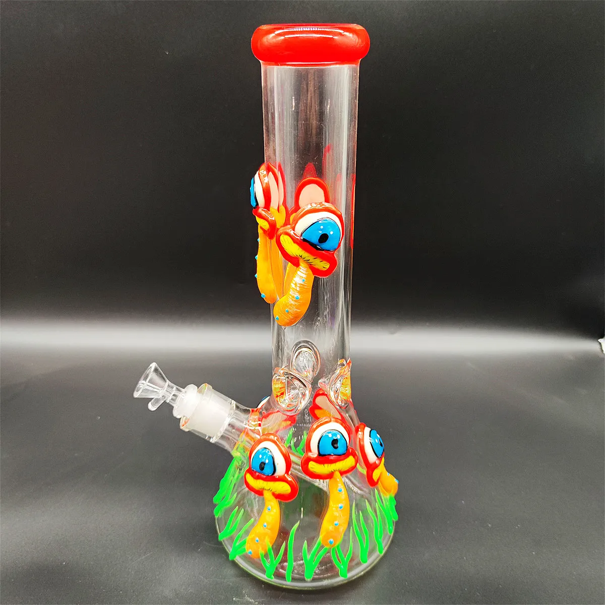 35CM 14 pollici Handy Bong Bong in vetro Pipa ad acqua 3D Fungo rosso Carota Mostro 9MM Spessore Puffo rosso Bong in vetro Becher spesso Fumante Bubbler Dab Rig