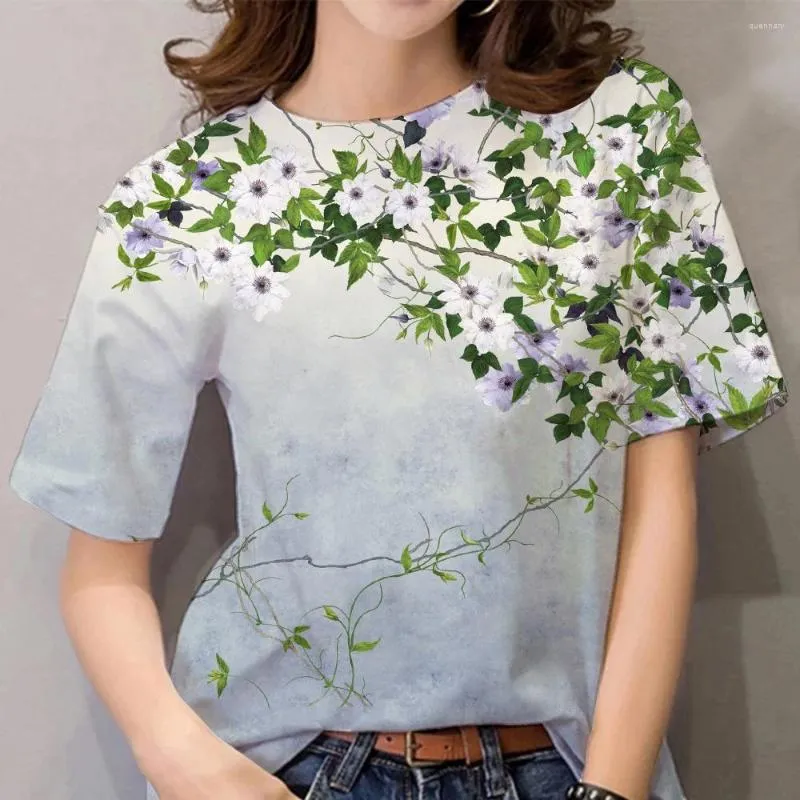 Women's T Shirts 2023 Floral Pattern 3D Printing Art Women T-shirt Summer Casual Fashion Short-sleeved Loose Clothing