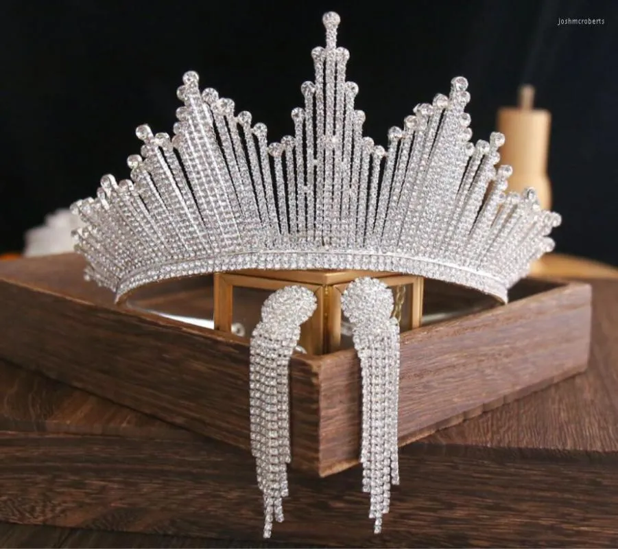 Başlıklar bling set kronlar küpeler gelin takı aksesuarları düğün tiaras rhinestone kristal başlık resmi bolero sargı