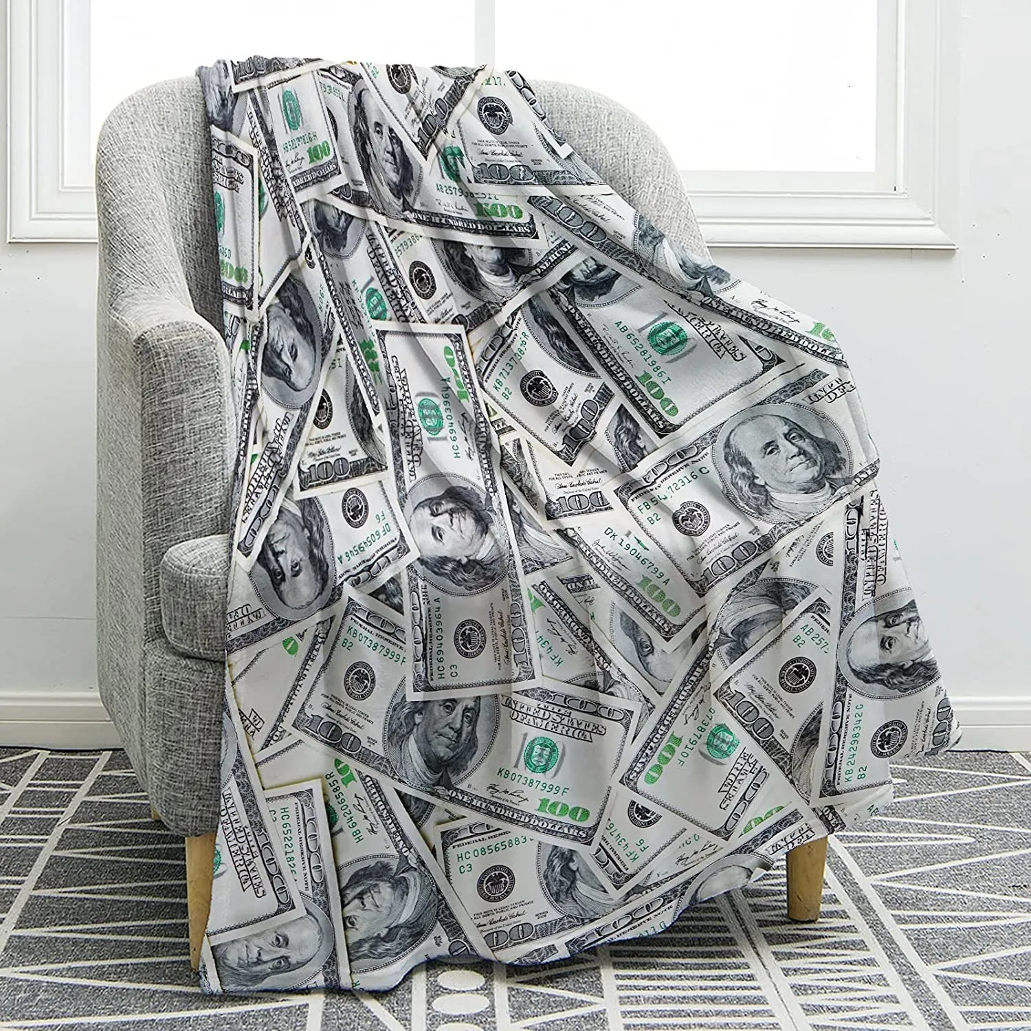 Dekens 100 dollar Bill Money Ultra Soft Throw Deken voor kinderen Volwassenen Fleece Deken voor bed en bank Warm Fuzzy Throwd Deken Cozy 230320