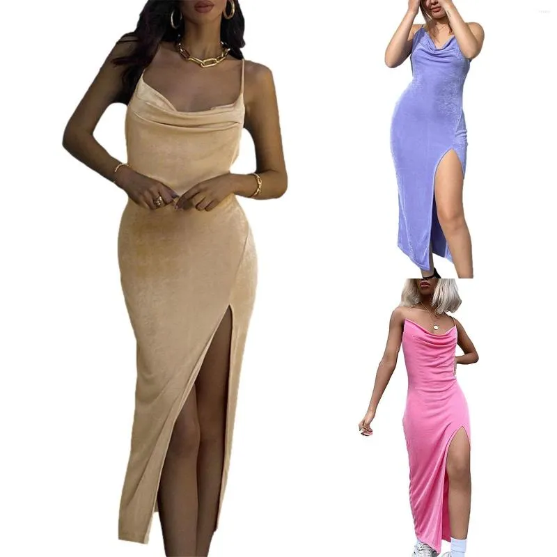 Robes décontractées Sexy Femmes Split Jarretelles Jupe Robe Serrée D'été Mode Solide Couleur Sans Manches Spaghetti Strap Costume Hanche Sur E-pièce