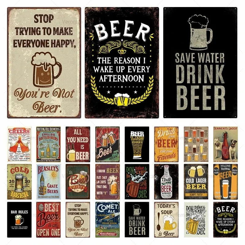 Plakat z piwem i metalowym malowaniem metalowym Plakat Drink Alkoholowe piwo cynna tablica talerzy Wystrój ściany do baru Club Cave 30x20 cm W03