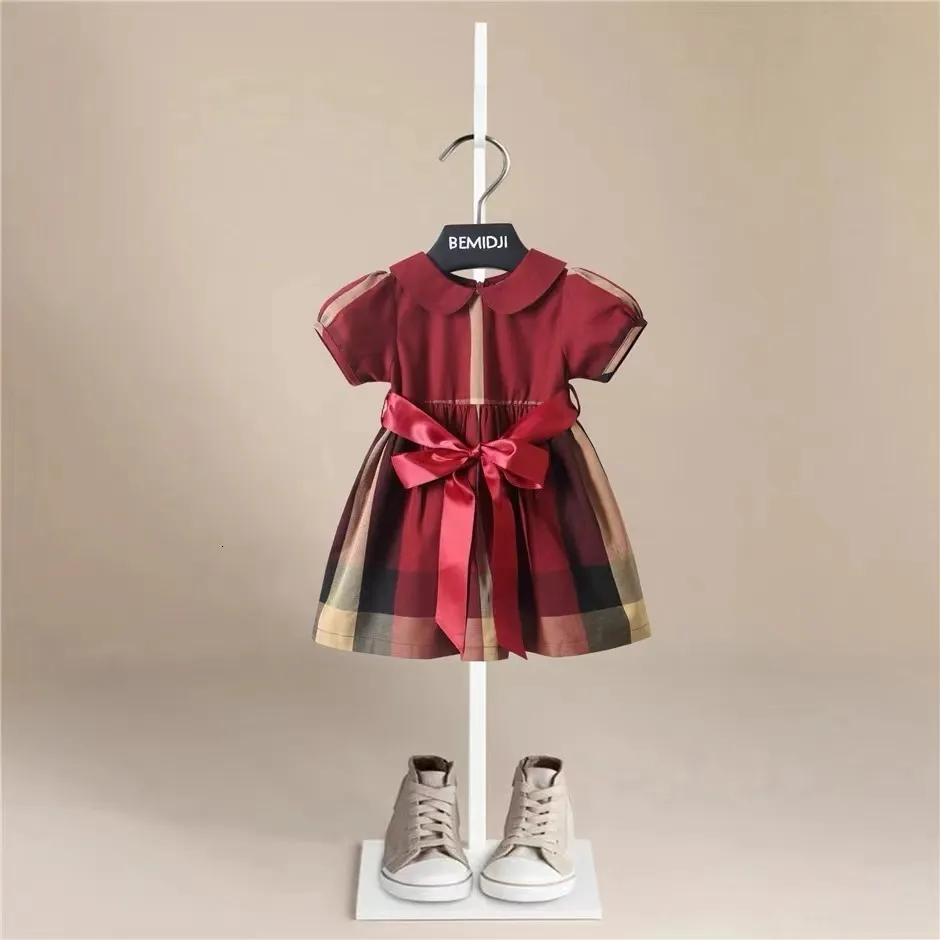 Robes de fille robe à plaid en coton pour bébés filles manches