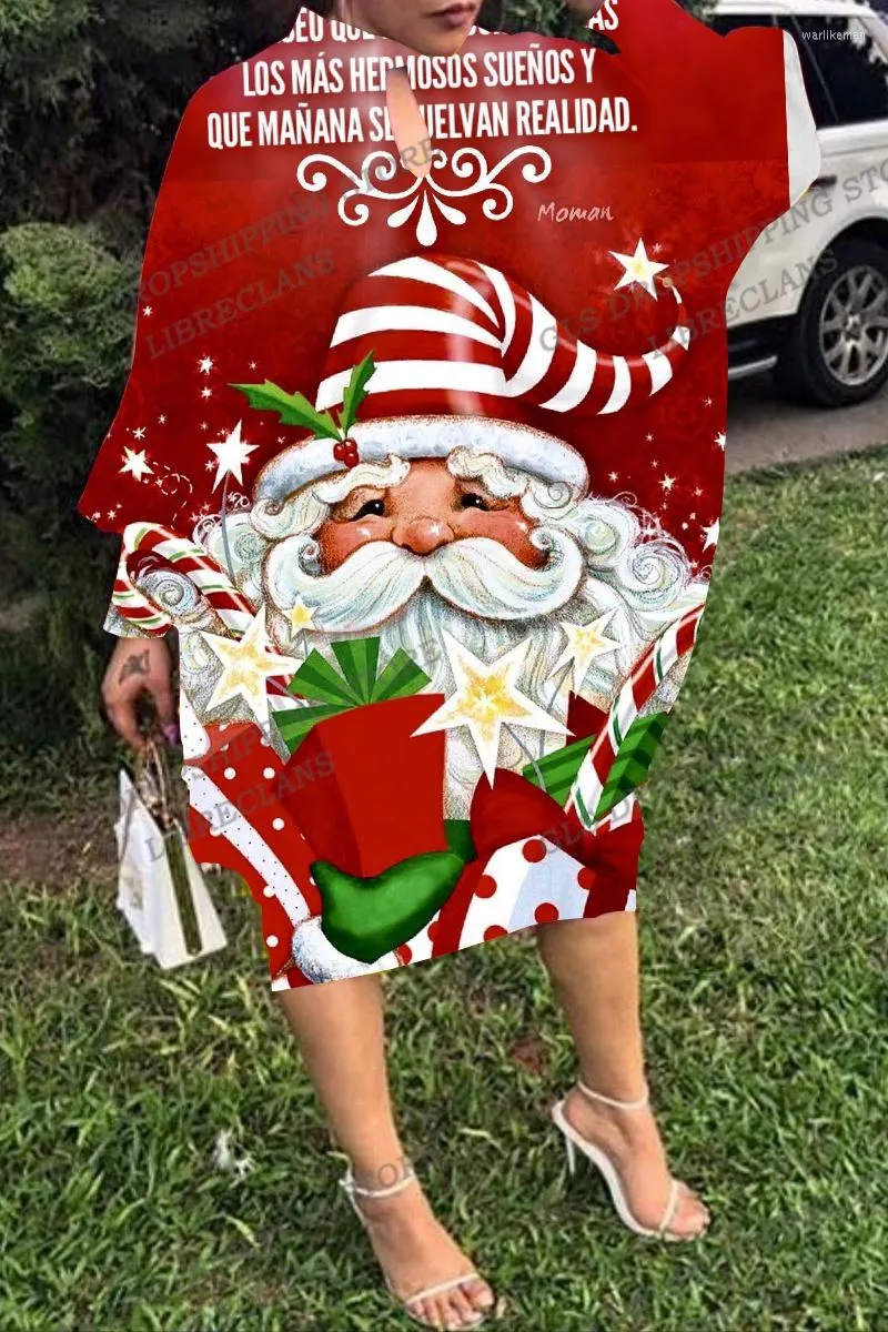 Abiti casual Abito natalizio Moda donna Manica lunga Rosso Babbo Natale Festa da sera Allentato Maxi Elegante Abiti da vocazione