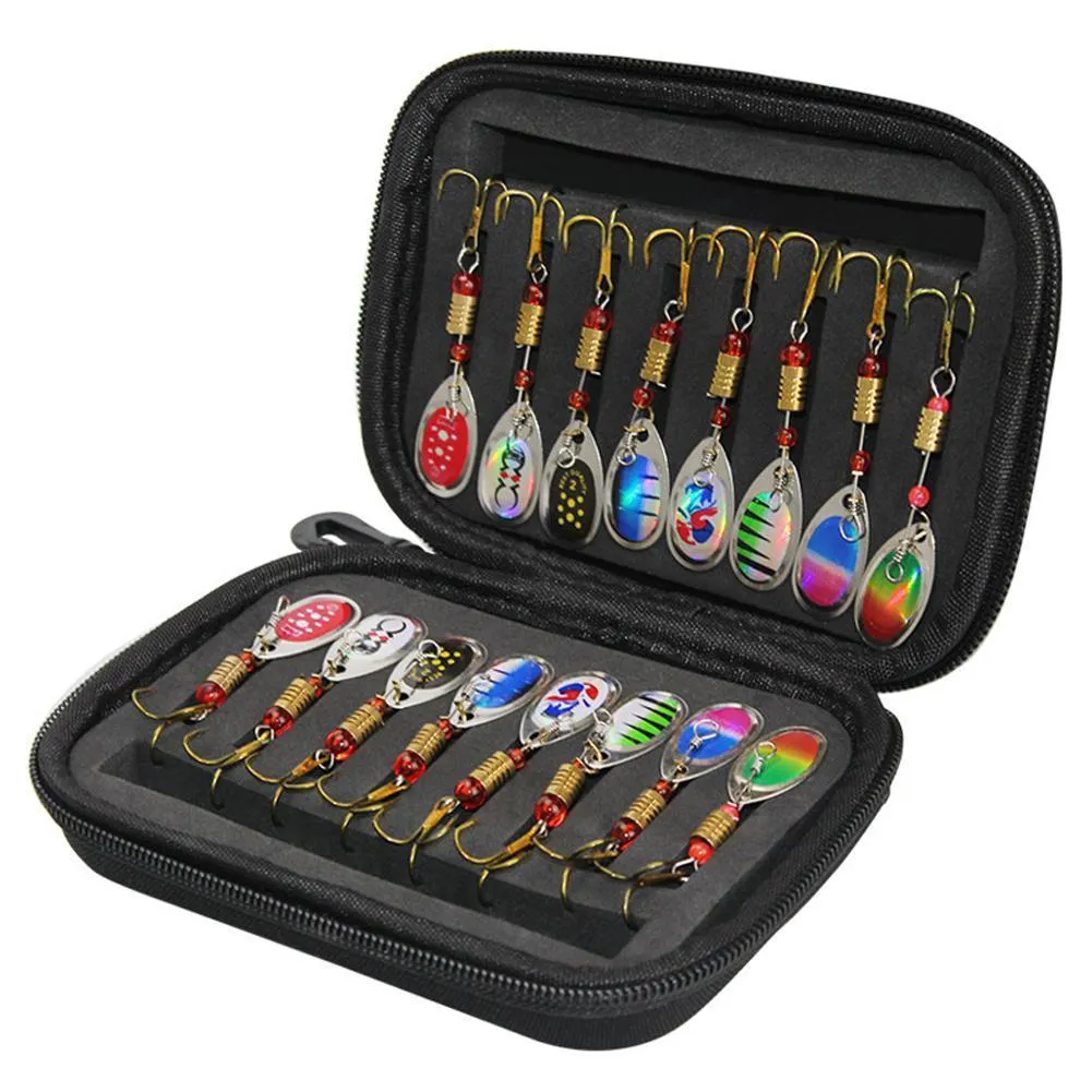 Balıkçılık Kancaları 16pcs Balıkçılık Cazibesi Döndürücüler Yem Kaşığı Set Tag Alabalık Bas Somon Pike Walleye Fishing Tackle 230317